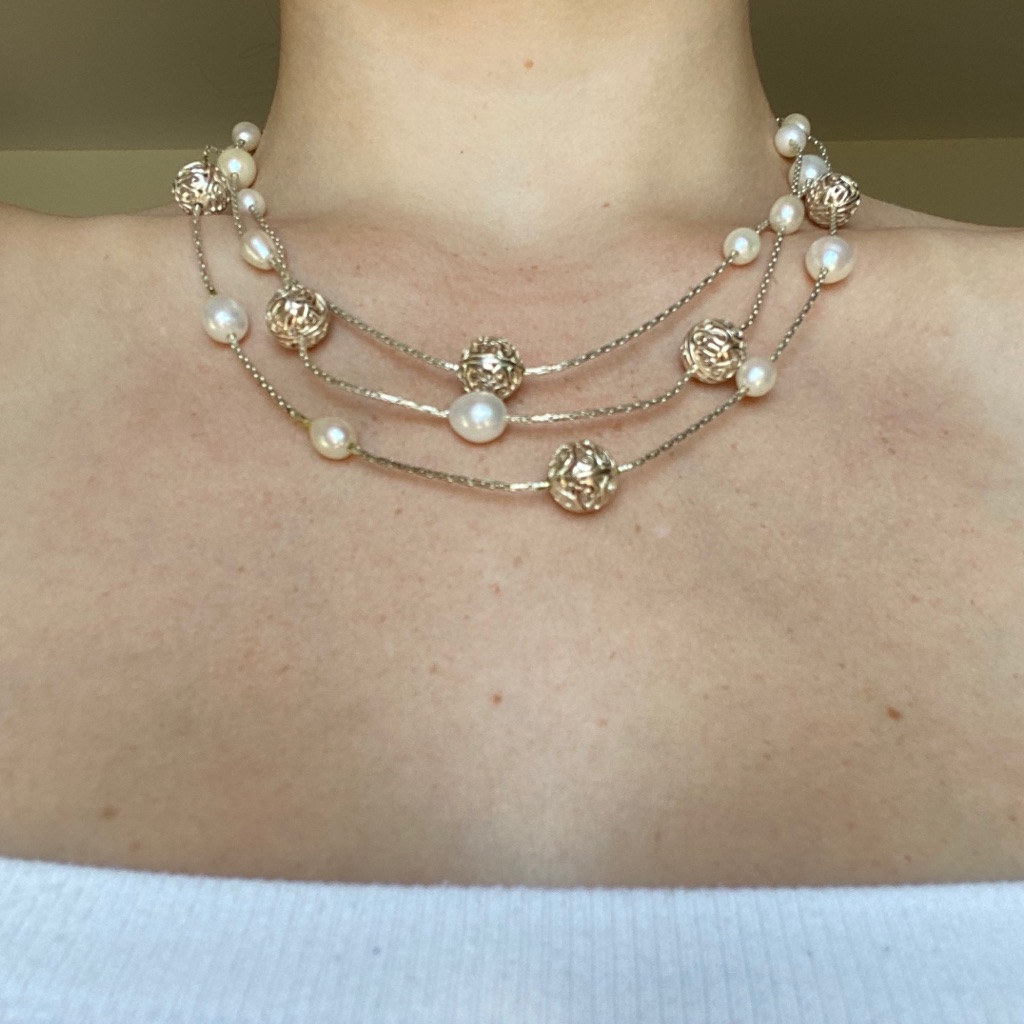 2x Hpnib Silver  Pearl Tourneau Necklace